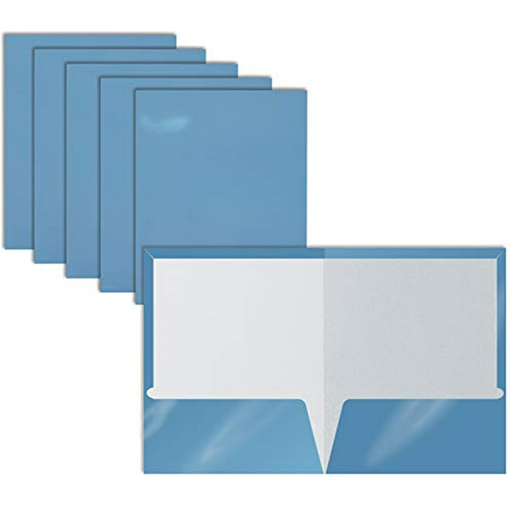 2 Pocket Glossy Laminated Light Blue Paper Folders, Letter Size, Lt
