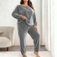 thumbnail image 2 of Wensltd Women's Plus Size Pajama Set Solid Color Long Sleeve Long Pants Fleece Sleepwear Warm Cozy Autumn Winter Thick Outfit, 2 of 5