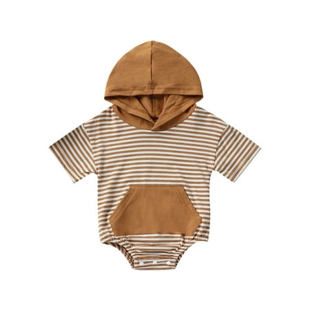 

Infant Hoodie Sweatshirt Romper Baby Boys Girls Striped Onesie Cute Short Sleeve Clothes