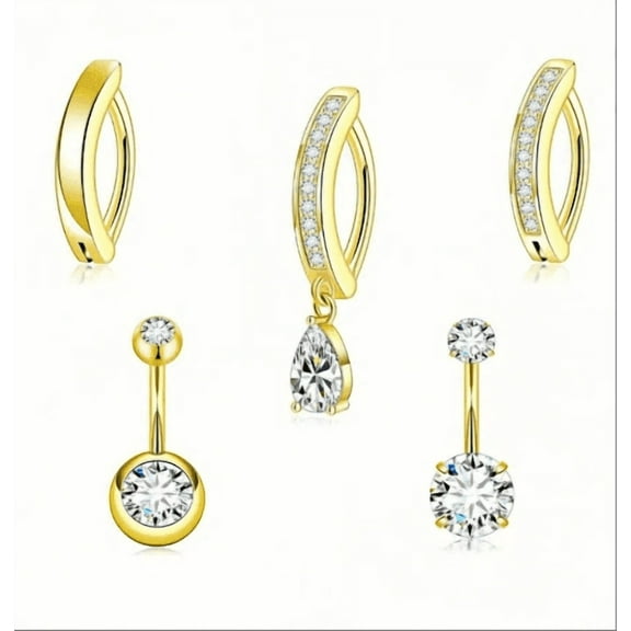 Belly Button Ring,5-Pack Surgical Stainless Steel Navel Piercing Jewelry Set,Belly Rings for Women(Gold)