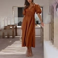 thumbnail image 2 of Daznico Robes Élégantes pour Femmes, Robe à Manches Bouffantes Col en V Taille Haute et Dos Ouvert Fendu, Robes pour Femmes Cache Ventre, 2 of 5
