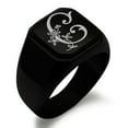 thumbnail image 1 of Stainless Steel Letter C Initial Floral Monogram Engraved Engraved Square Flat Top Biker Style Polished Signet Ring, 1 of 1