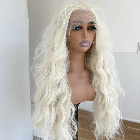 MISSWEN Platinum Blonde Synthetic Wigs 26 inch Long Glueless Lace Front Wigs Natural