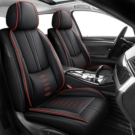 Leather Seat Covers for KIA Most 98% Cars SUVs Premium Car Seat Covers Front Set Waterproof Car Seat Protectors with Airbag Breathable Interior Cover Seats for Cars(Black+Red)
