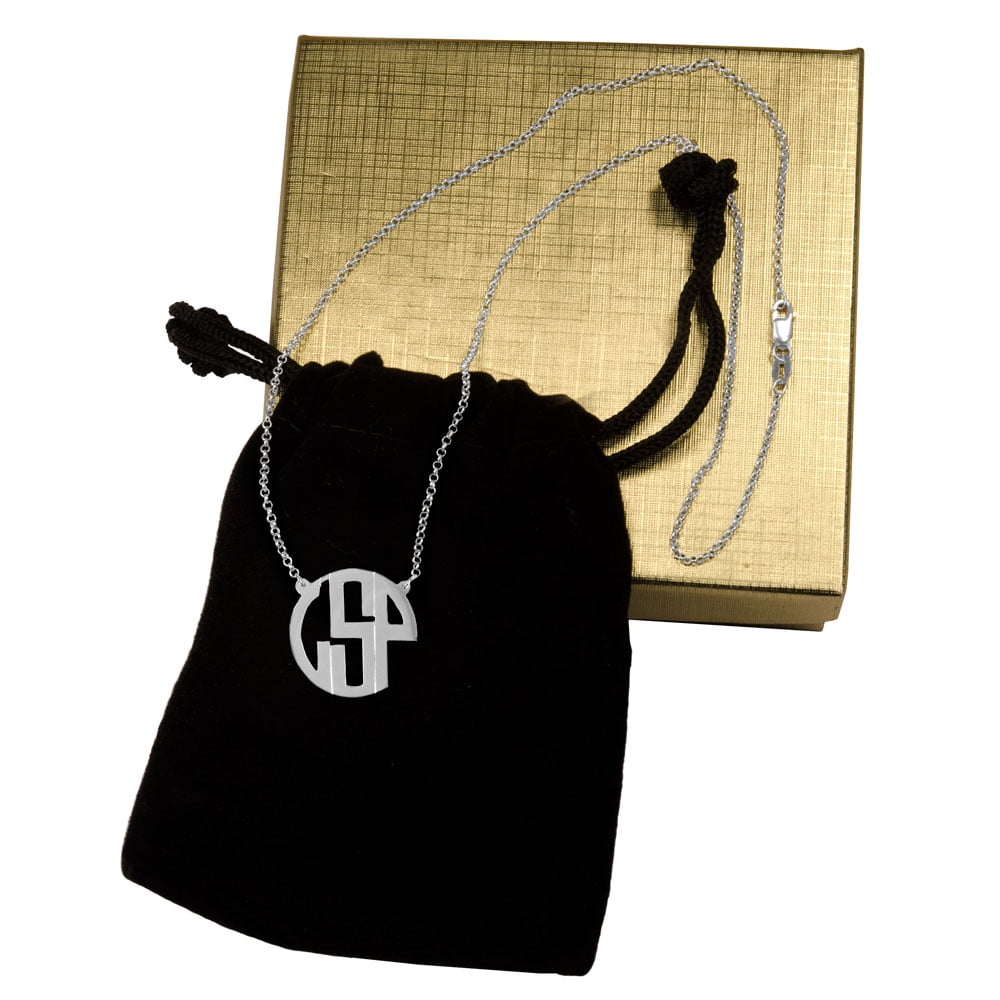 Personalized Monogram Necklace in a Deco Script 14K Gold Plated Sterling Silver and Sterling Silver