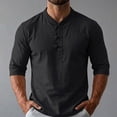 thumbnail image 2 of Plus Size Big & Tall Men's Linen Casual Shirt Tops Stand Collar Short Sleeve Button Down Loose Fit Lightweight Breathable Cooling Summer Beach Vacation Travel Outfits Gift, 2 of 9