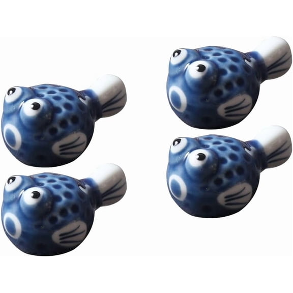 CATPAN Ceramic Chopstick Rest Set of 4 - Puffer Fish Design Tabletop Holder for Chopsticks Forks Spoons Kitchen Utensils for Home Parties and Celebrations