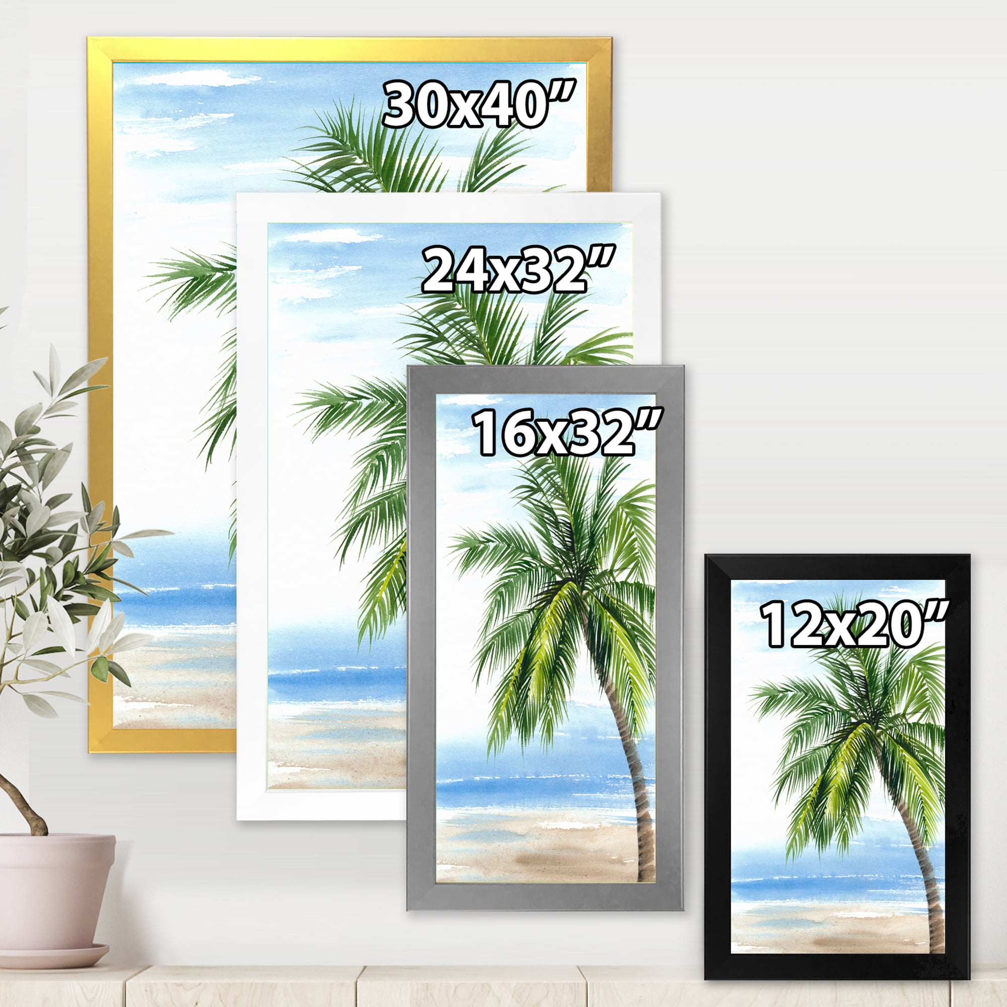 Designart 'Palm Tree At The Beach' Nautical & Coastal Framed Art Print