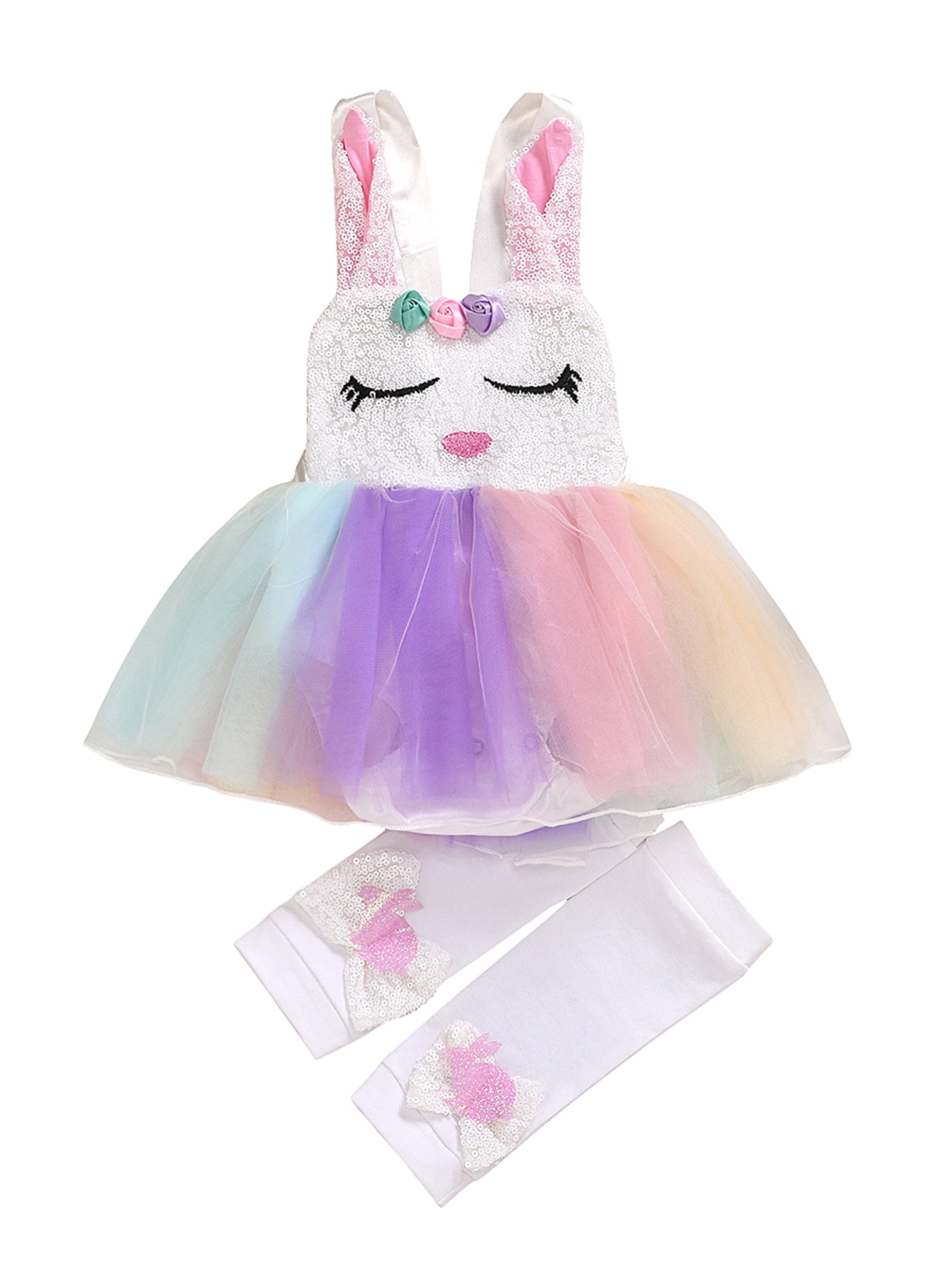 Toddler Kids Baby Girl Easter Clothes Cute Rabbit Dress Lace Tutu Bunny