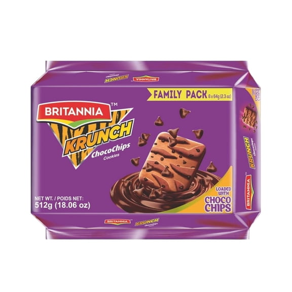 Britannia Krunch Chocochips Biscuits | Family Pack - 512 GM(18.06 oz) | Kids’ Favorite Snack Breakfast & Tea Time Treat