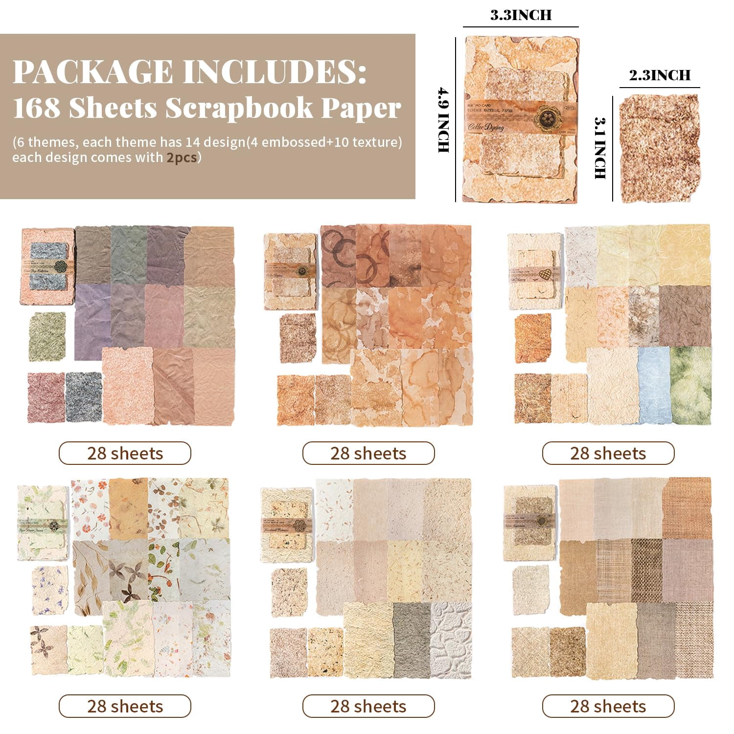 12 Pack Scrapbook Paper, 408 Sheets Vintage Floral 3D Embossed Textured Printed Craft Paper for Scrapbooking, Junk Journal Supplies