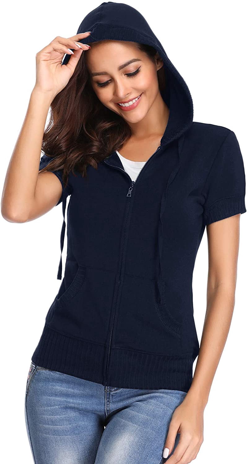 short sleeve zip hoodie womens