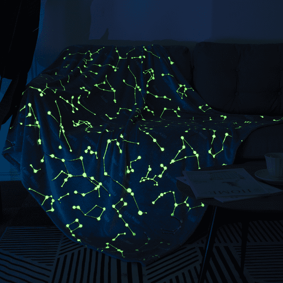 Glow in The Dark Throw Blankets Constellation Star Fairy Blanket Luminous Soft Plush Light Grey Fleece Blanket for Girls Boys Kids Birthday Christmas Adult Gifts Large 50" X 60" (Constellation)