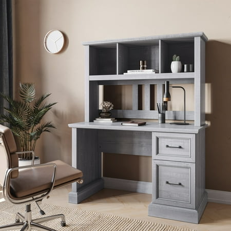 BELLEZE Bonelli 50 Executive Desk with Hutch Stone Grey