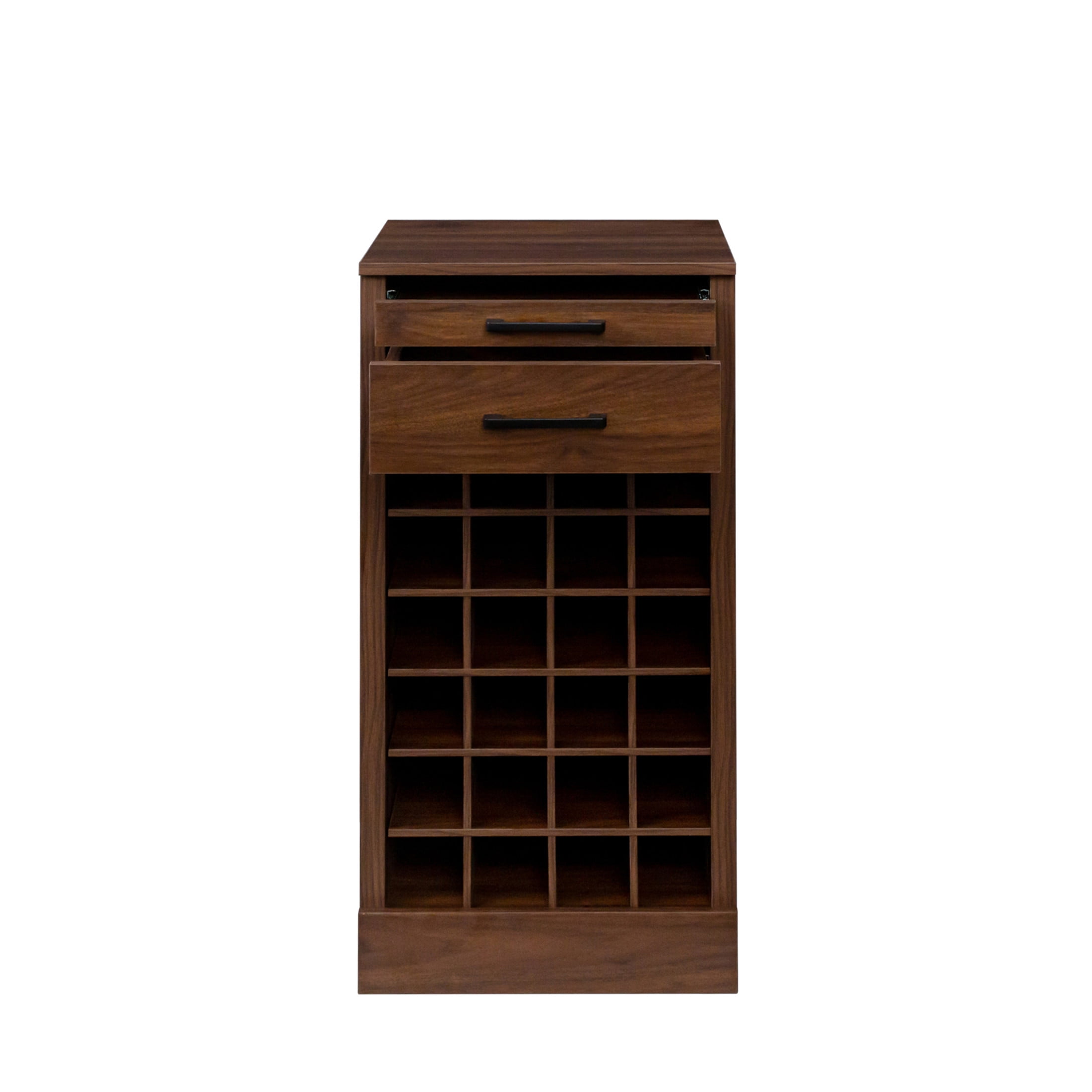 Noble House Wilbur 35.4" 24-Bottle Wine Cabinet, Modular Buffet, Grid Compact Bar Storage, Dining Room, Walnut
