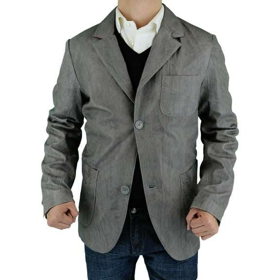 Mens Gray Coat Luciano Natazzi Real Lambskin Leather Jacket