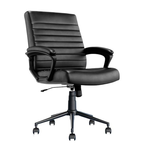 Pemberly Row Ergonomic Mid Back Desk Chair Bonded Leather Black