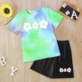 thumbnail image 2 of Girls Outfits Toddler Girl Summer Clothes Set Tie Dye Print Cap Sleeve T Shirt Elastic Waist Shorts Set Mint Green 6-7 Years, 2 of 4