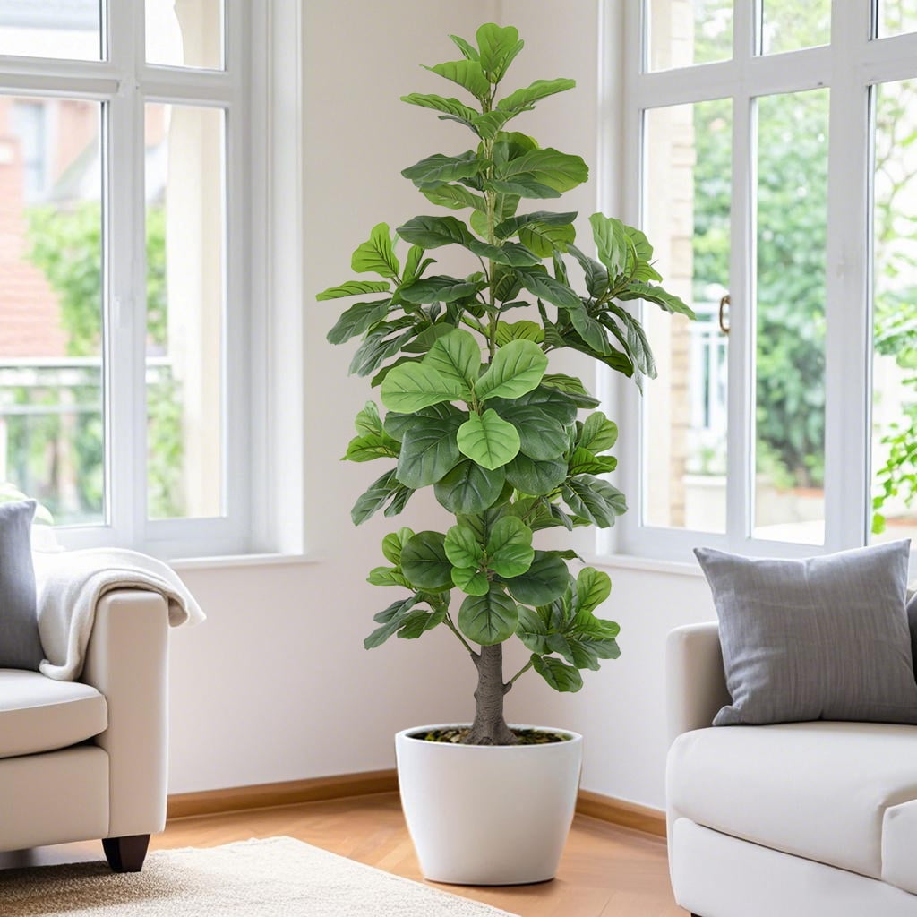 Artificial Fiddle Leaf Fig Tree 6ft(72in)Tall Faux Tree with Large Realistic Trunks and Big Leaves, Fake Floor Potted Artificial plants for Home Office Garden Indoor Outdoor Decor