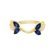 Marquise & Round Simulated Blue Sapphire & Cubic Zirconia Enhancer Guard 14K Yellow Gold Ring Size - 5