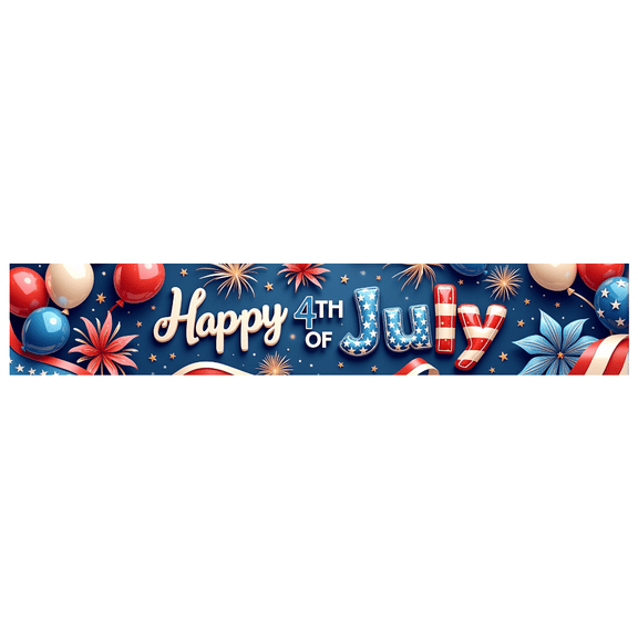 Decorative Design Happy 4th of July Patriotic Banner Star Spangled Balloon Fireworks for Independence Day Party Outdoor Celebration