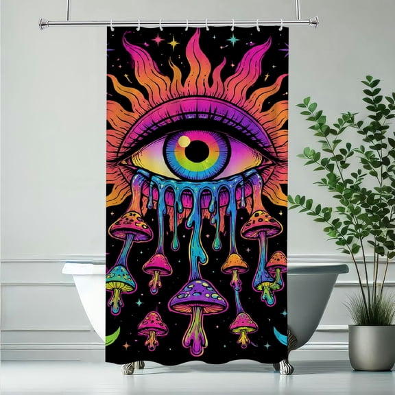 RKSupls Neon Cauldron Mushroom Moon Rainbow Pattern Polyester Shower Curtain with Hooks for Chic Elegant Waterproof Shower Curtain Home Bathtub Bathroom Decor