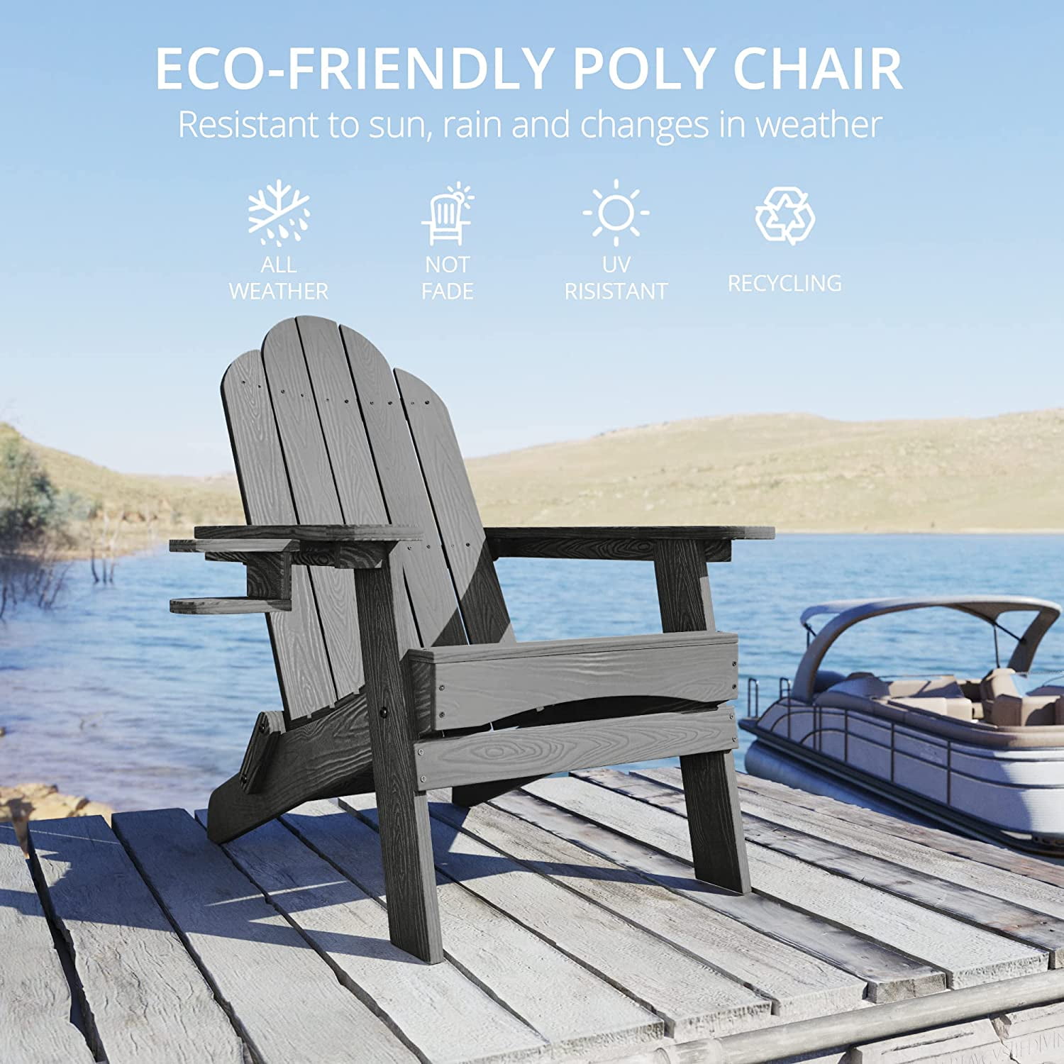 Dycanpo Folding Adirondack Chair,Fire Pit Patio Garden Chair with Cup Holder,Dark Gray