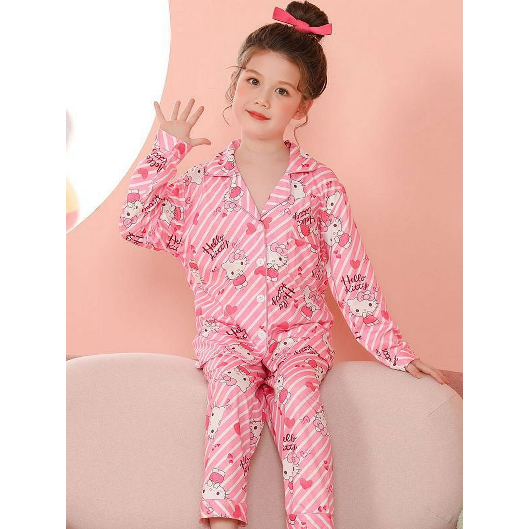 Sanrio Cinnamoroll Pajamas Kuromi Hello Kitty Melody Children Casual Spring Home Long Sleeve Sleepwear Kid Girls Nightwear Pants