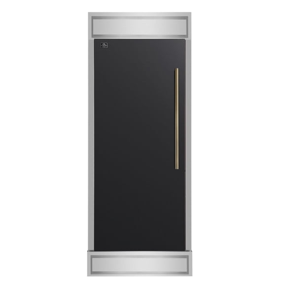 Forno Maderno 28-Inch Built-In Convertible Refrigerator in Black with Antique Brass, 13.6 cu.ft, Left Swing, Decorative Grill