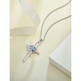 thumbnail image 4 of PYNZY Cross Necklace for Women, 925 Sterling Silver Heart Pendant Necklace 6×6MM Created Aquamarine Birthstone Jewelry Gifts for Women, 4 of 7