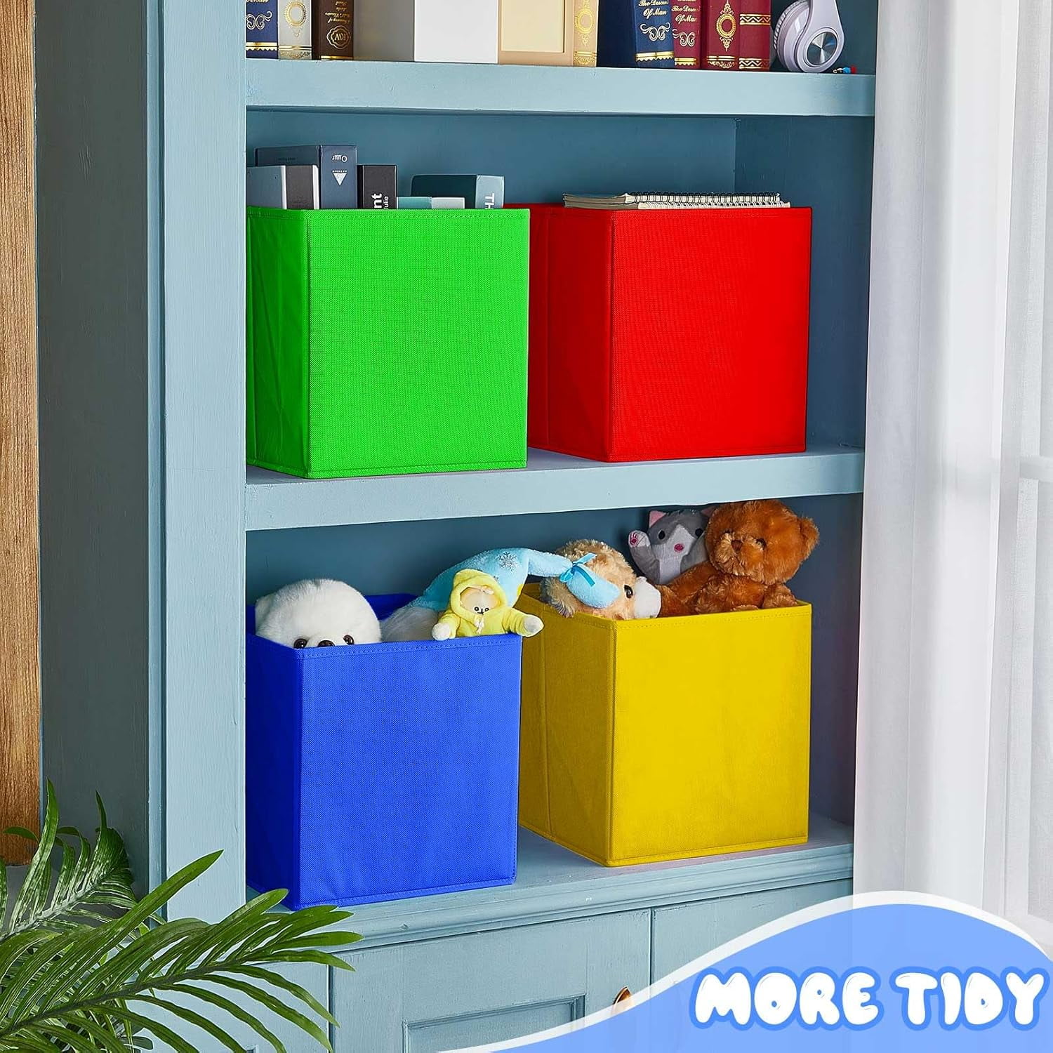 12 Pcs Cube Storage Bin 11'' Fabric Storage Cubes Colorful Bins Foldable for Organizer Boxes Fabric Boxes for Shelf(Red, Orange, Blue, Yellow, Green, Purple)