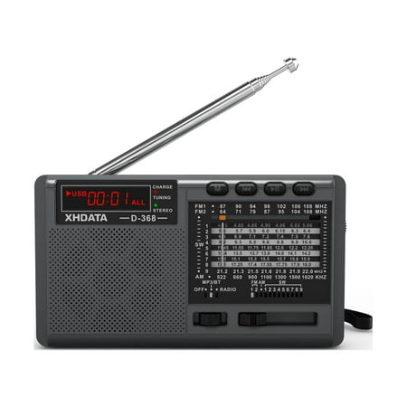 XHDATA D-368 AM/FM/SW Portable Radio and USB/TF/Stereo MP3 Player with Speaker and Headphone Jack