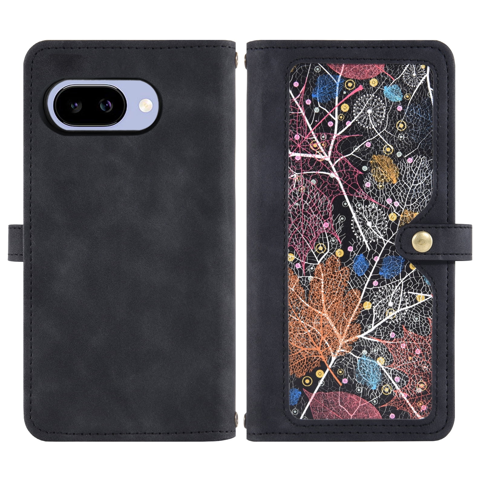 Asuwish Phone Case for Google Pixel 9A Wallet Cover With Tempered Glass Screen Protector Crossbody Wrist Strap Flip Pattern Zipper Credit Card Holder Stand Slot Cell Pixel9A A9 5G Women Men Black