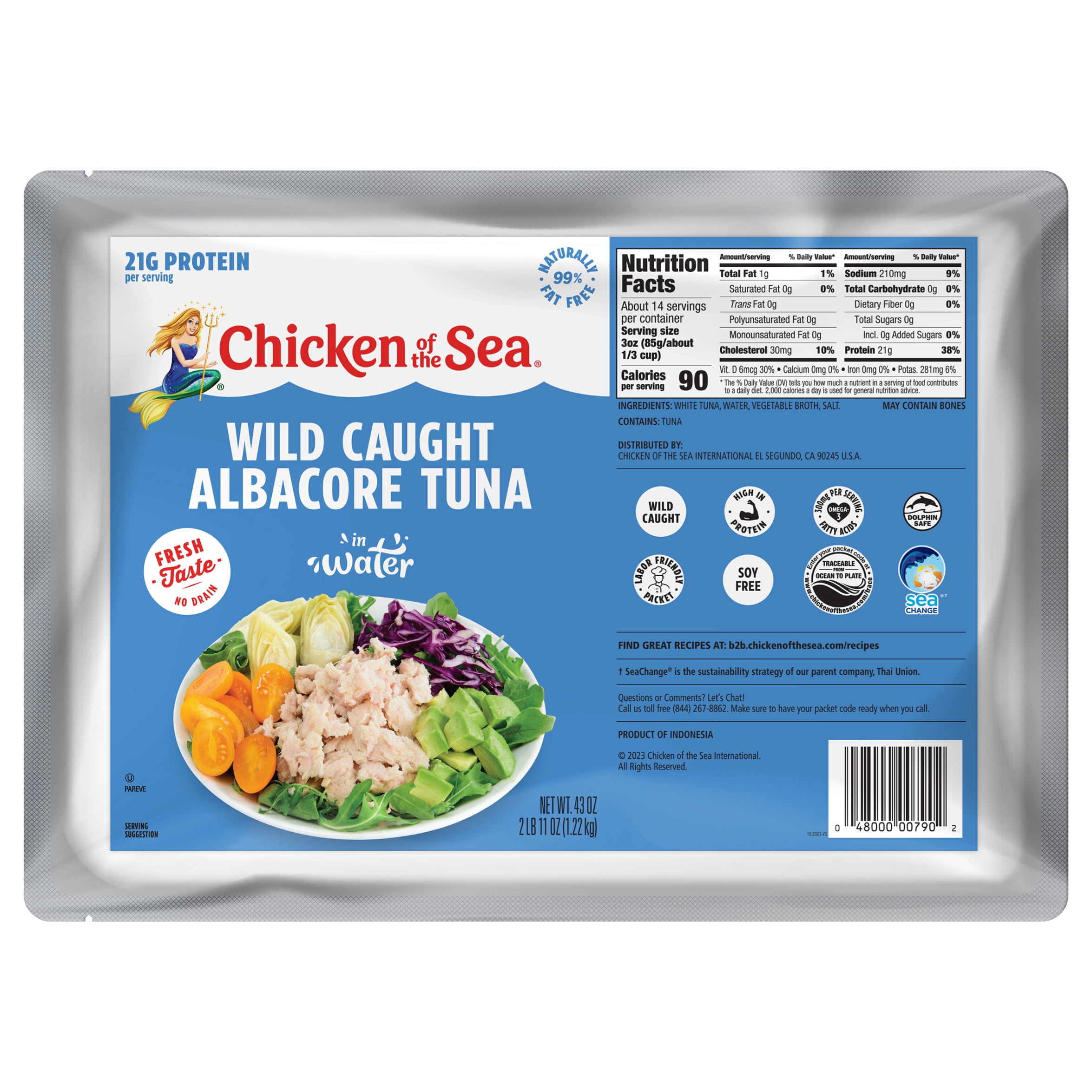 Chicken of the Sea Wild Caught Albacore Tuna in Water Packet 43 oz