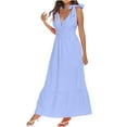 thumbnail image 6 of Honeeladyy Womens Summer V Neck Tie Strap Maxi Dress Solid Color Sleeveless Long Dress Spaghetti Strap Flowy Dresses Blue XXXXXL, 6 of 6