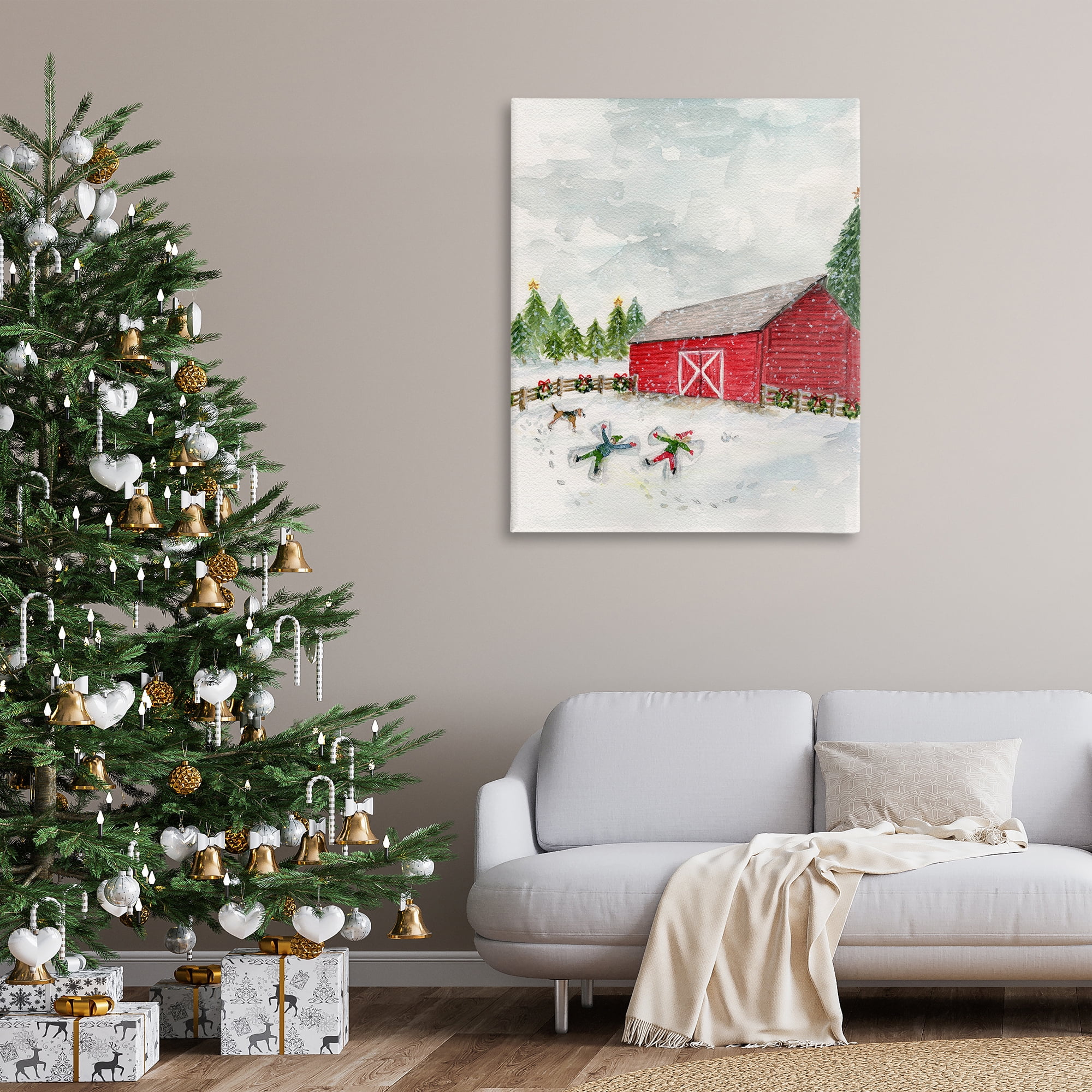 Stupell Industries New England Snow Angels Holiday Painting Gallery Wrapped Canvas Art Print Wall Art, 36 x 48