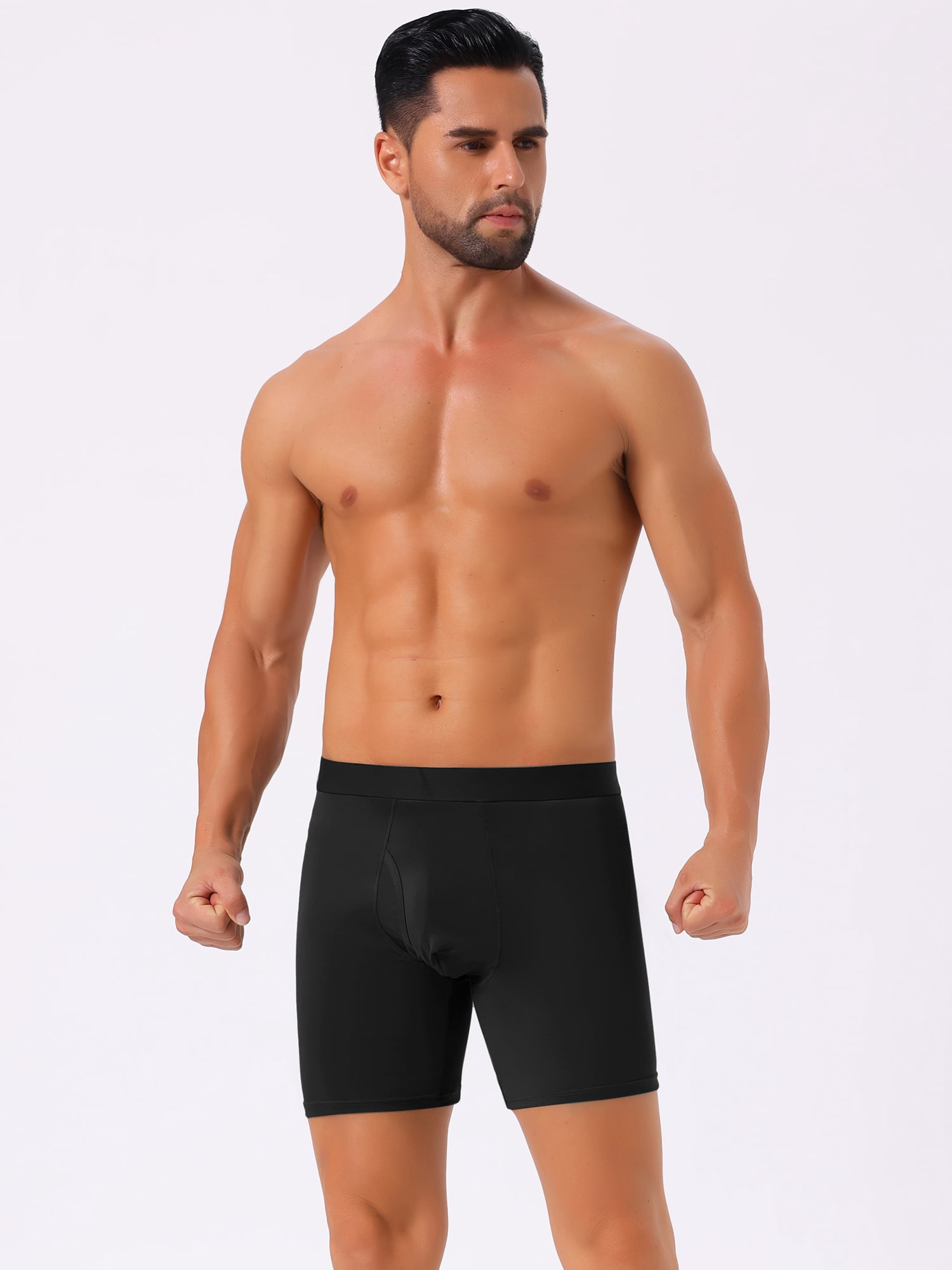 DARING DIVA Men's Lightweight Solid Color Soft Stretch Open-fly Boxer Briefs 28 Black