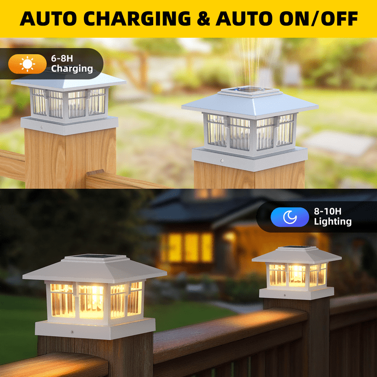 Solar Fence Post Cap Lights 2-Pack, Warm/Cool White photo 3
