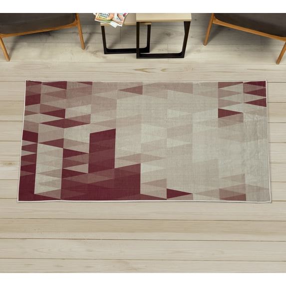 Geometric Decorative Rug, Triangle Mosaic Shapes Patterns with Abstract Digital Pixel Like Effect Print, Quality Carpet for Bedroom Dorm and Living Room, 6 Sizes, Burgundy Beige, by Ambesonne