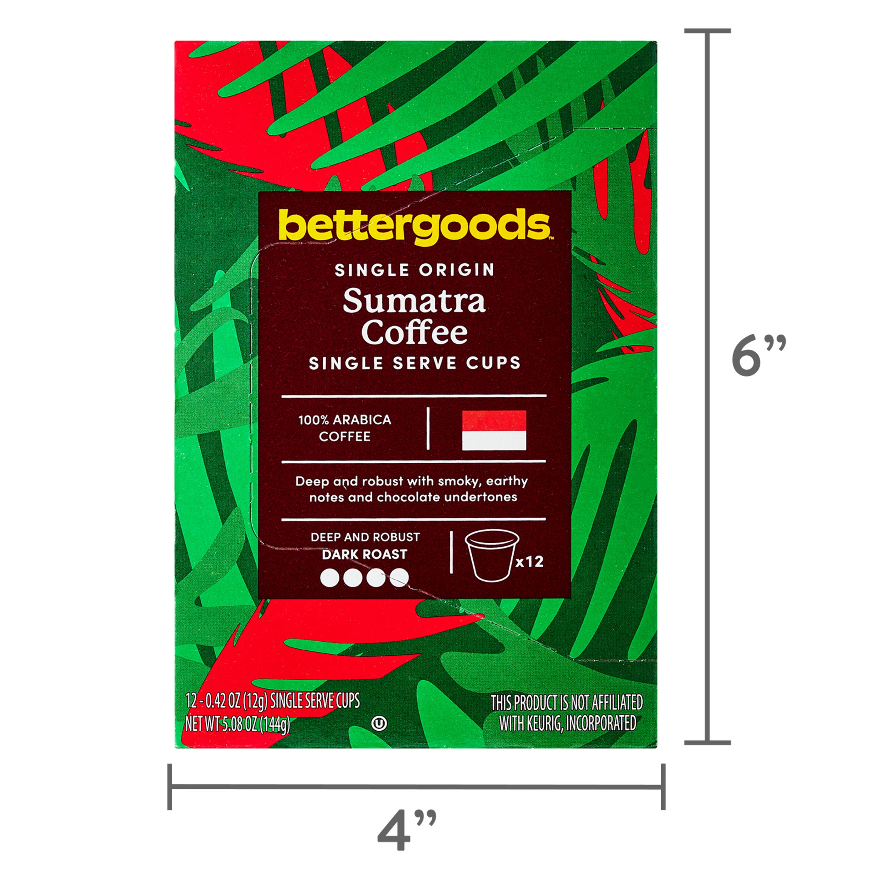 bettergoods Single Origin Sumatra Coffee Dark Roast Single Serve