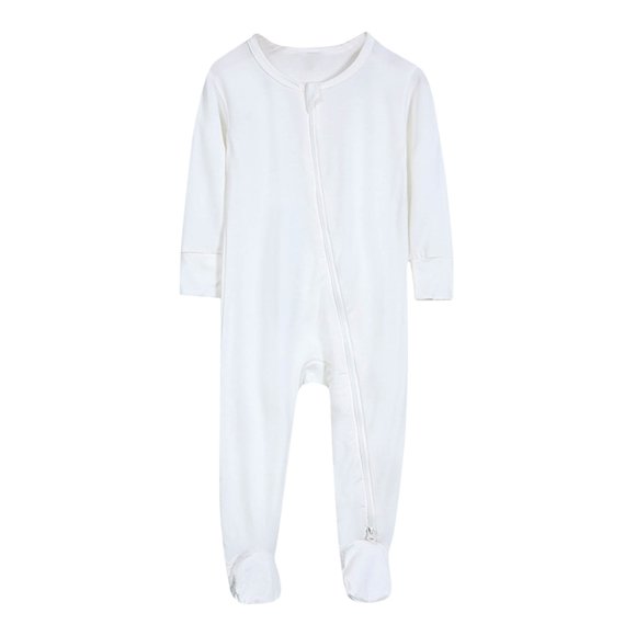 2025 0-2T Newborn Baby Boy Girl Romper Bodysuit Long Sleeve Footie Onesie Jumpsuit Cotton Pajamas Sleepwear Outfit Baby Clothes White