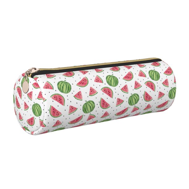 Easygdp Hand Drawn Watermelon para Estuche de Lápices Cilíndrico de Cuero con Cremallera, Organizador de Lápices de Cuero para Escuela, Oficina y Viajes