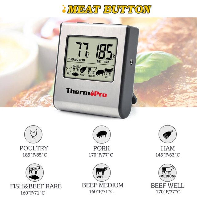 Termómetro Digital para carne de barbacoa para cocina, termómetro para horno a la parrilla con temporizador y sonda de acero inoxidable para leche Adepaton 2026776-1