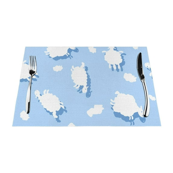 YFYANG Washable Heat-Resistant Placemats, 70% PVC/30% Polyester, Blue Sheep Cloud Kitchen Table Mat, 12" x 18" 6 Piece