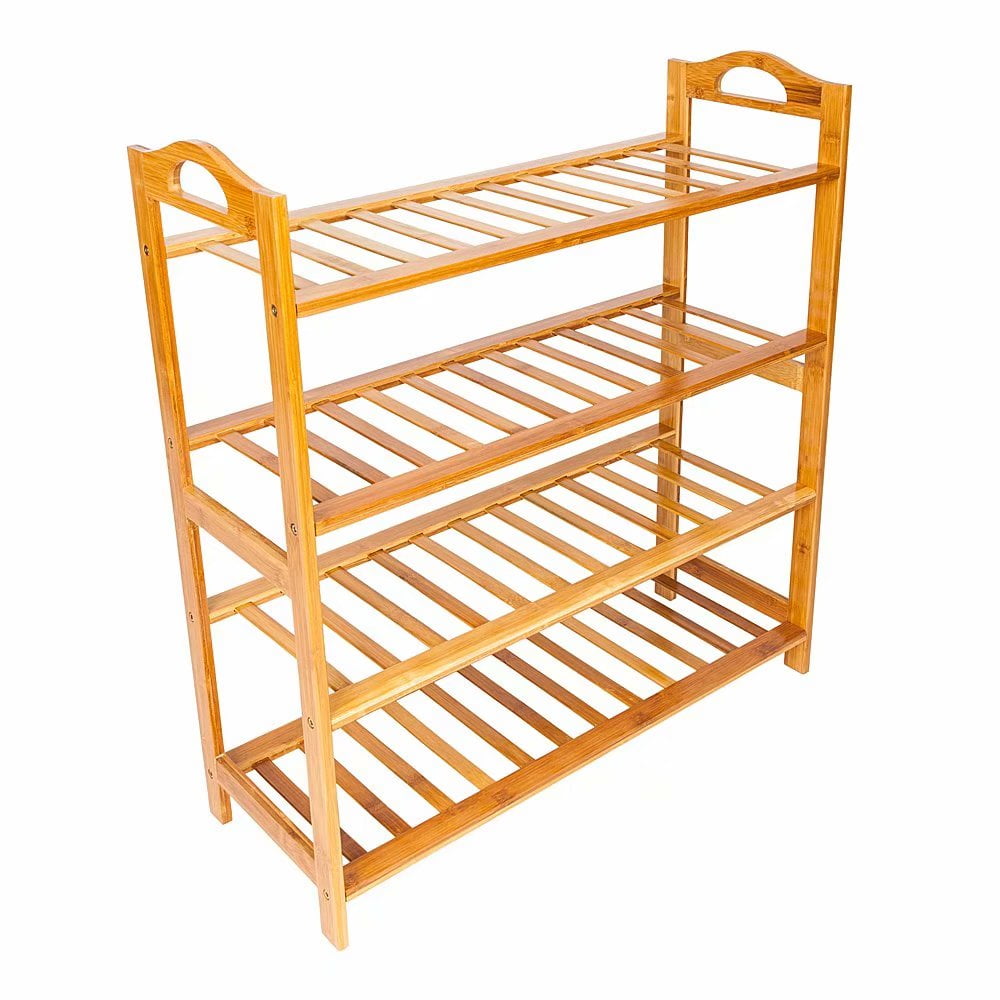 Clearance?Concise 12Batten 4 Tiers Bamboo Shoe Rack Wood Color