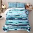 thumbnail image 2 of Manfei Marine Fish Bed Spread Queen, Abstract Striped Queen Coverlet Set, Blue, 3pcs, 1 Quilt and 2 Pillowcases, 2 of 7