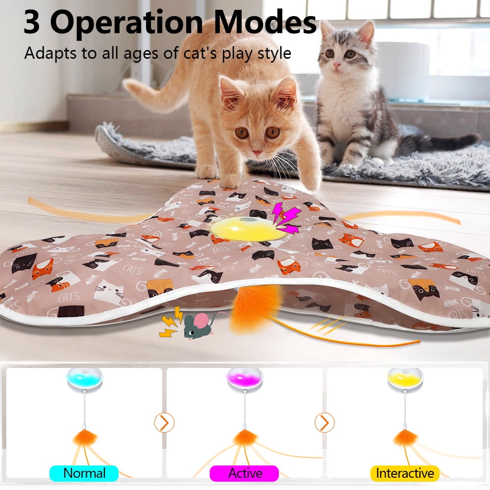 Interactive Cat Toys for Indoor Cats‌ Adult‌ with Feather Tail Switchable Mouse Sounds, ‌Kitten Enrichment Toys‌ for Hunting Self Play, Automatic Rechargeable Quiet Game