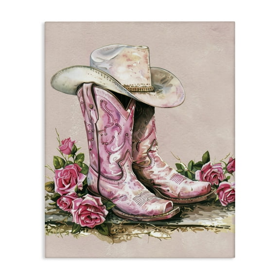 Stupell Industries Glam Bling Cowgirl Boots Plants & Flowers Painting Wrapped Canvas Art Print Wall Art, 16 x 20