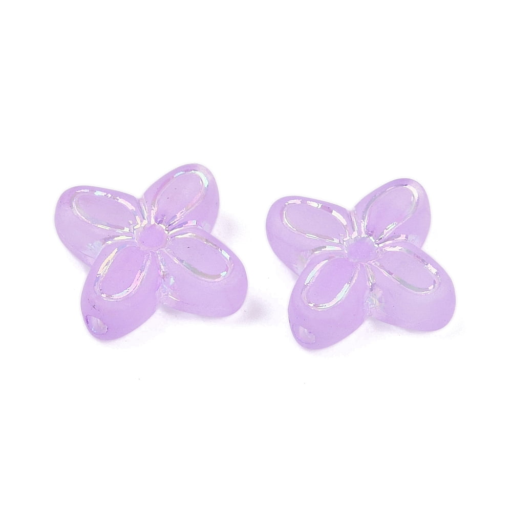 Frosted Transparent Acrylic Beads Flower Silver Metal Enlaced AB color Plated Violet 16.5x17x5.5mm Hole: 1.8mm about 833pcs/500g