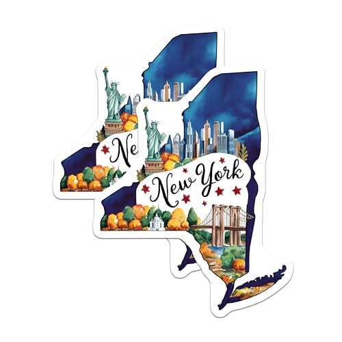 (2 Pack) New York City Magnets - State Souvenir - Travel Keepsake NYC Landmarks - Big Apple Travel - Empire State - 5" On Longest Side - for Cars, Fridges, Toolboxes - Made in USA - MAG6301